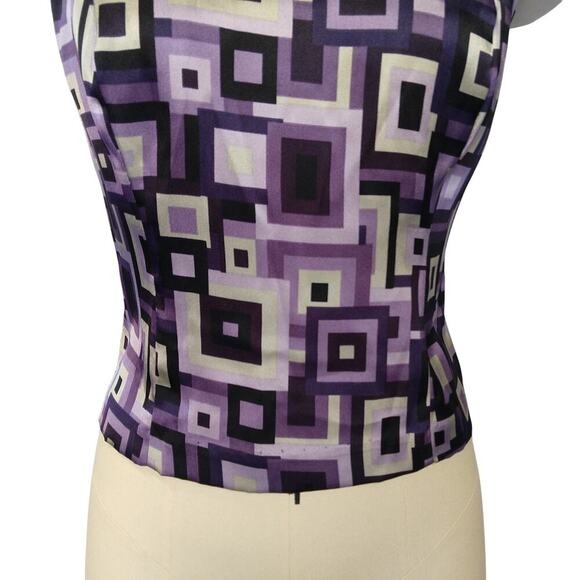 Vintage 90s Sleeveless Top Size S Purple Satin Geo Print Square Neck 1990s - Picture 3 of 6